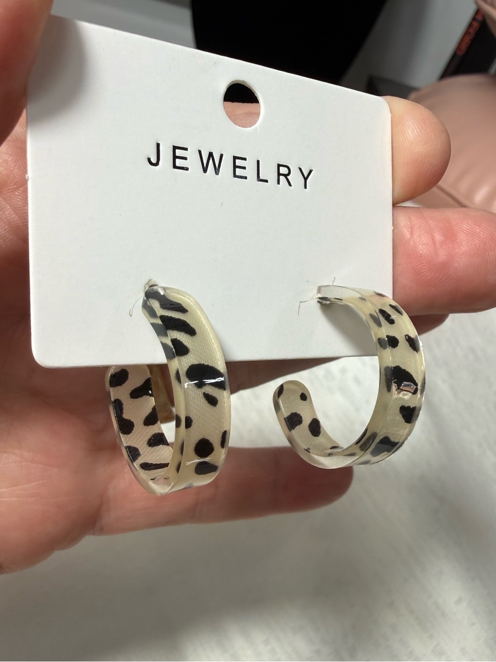Beige Leopard Acrylic Hoop Earrings